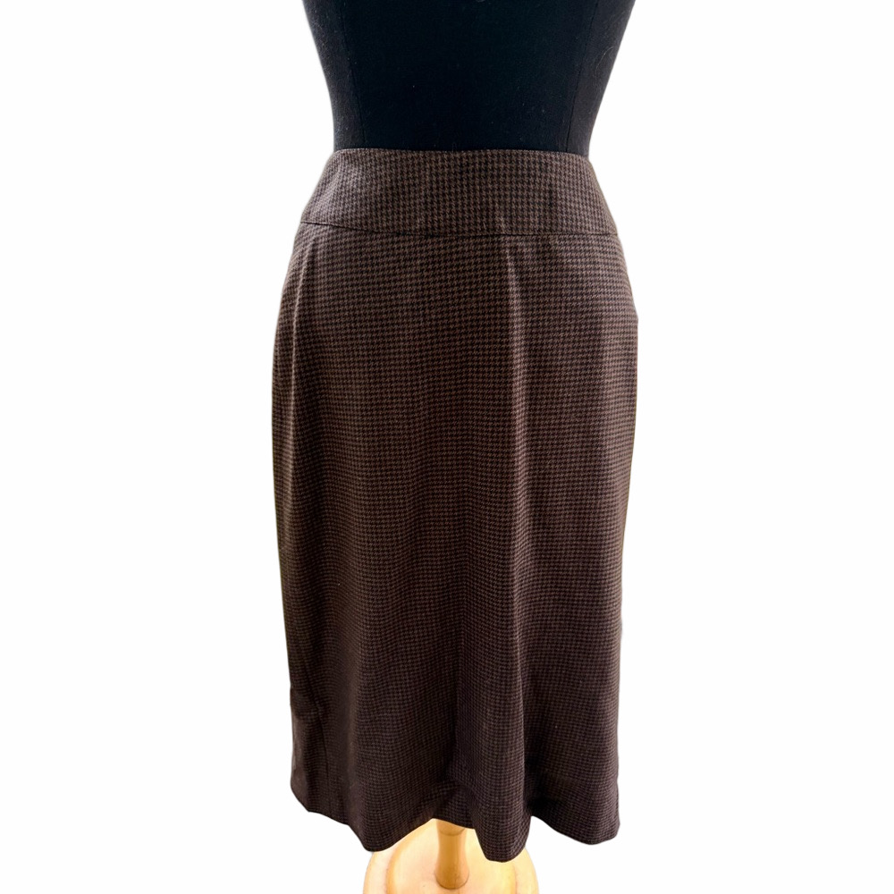 Vintage R. Derwin Custom Houndstooth Wool Skirt Brown Black See Measurements